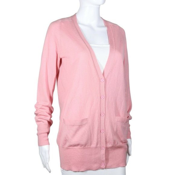 J. Crew Cardigan Sweater Size M Pink 100% Merino Wool Long V-Neck Pockets NWOT - Picture 2 of 4